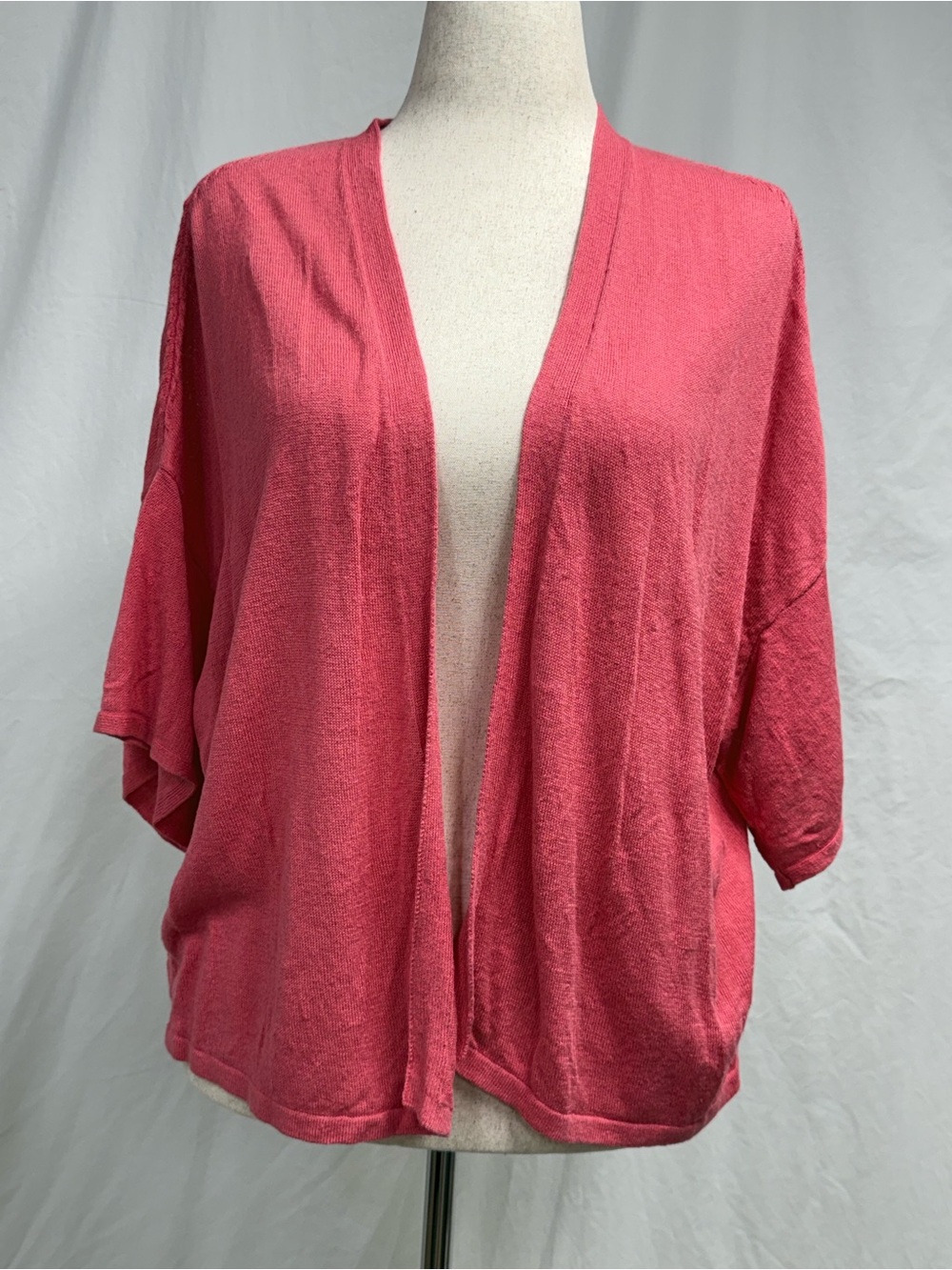 J. Jill Open-Front Short-Sleeve Cardigan in Coral Pink